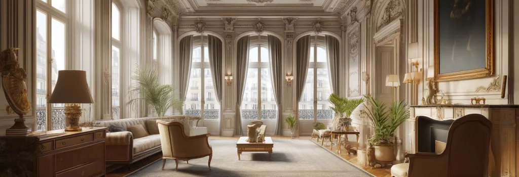 DALL·E 2024-04-08 19.30.12 - Design an image depicting the interior of a Haussmannian apartment, showcasing its characteristic features such as high ceilings, ornate moldings, lar